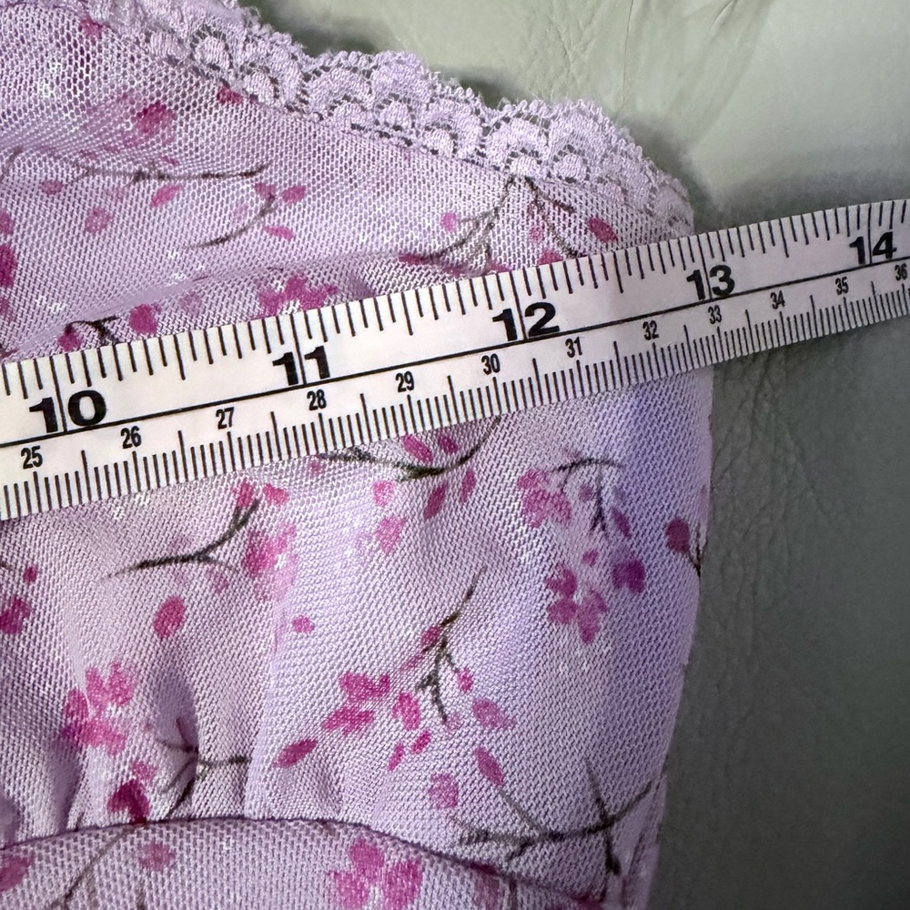 Lilac floral mini dress with asymmetrical ruffle trim adjustable straps sz xxs - Picture 7 of 12